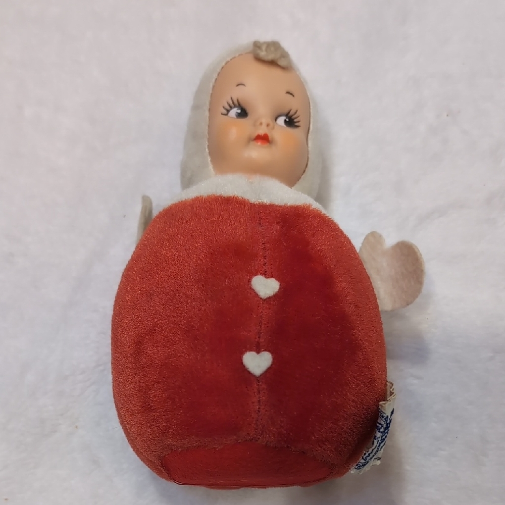 Knickerbocker Rubber Face Baby Doll Plush Musical Chime Roly Poly Vintage Toy